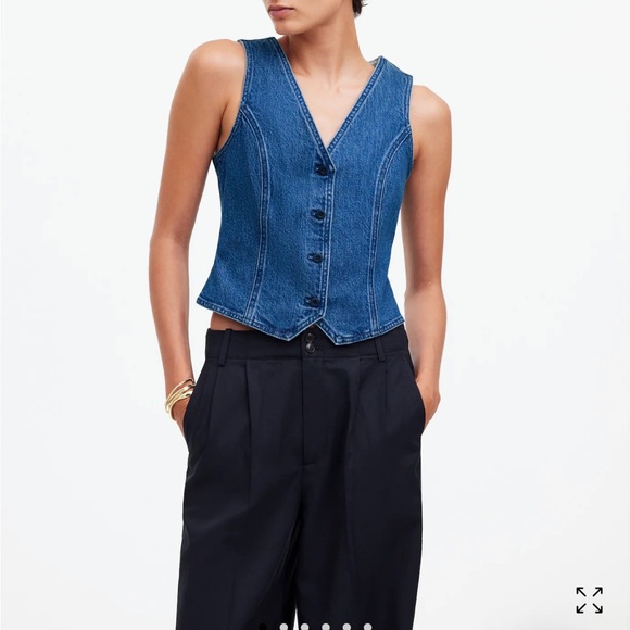 Denim Fitted Vest in Medium Indigo Wash - Picture 1 of 1